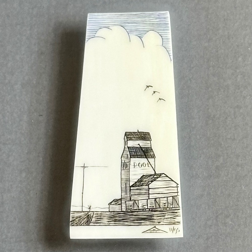 VTG 1995 David Goldsmith Scrimshaw Art Grain Elevator Sign Framed Mini Piano Key - Picture 1 of 9